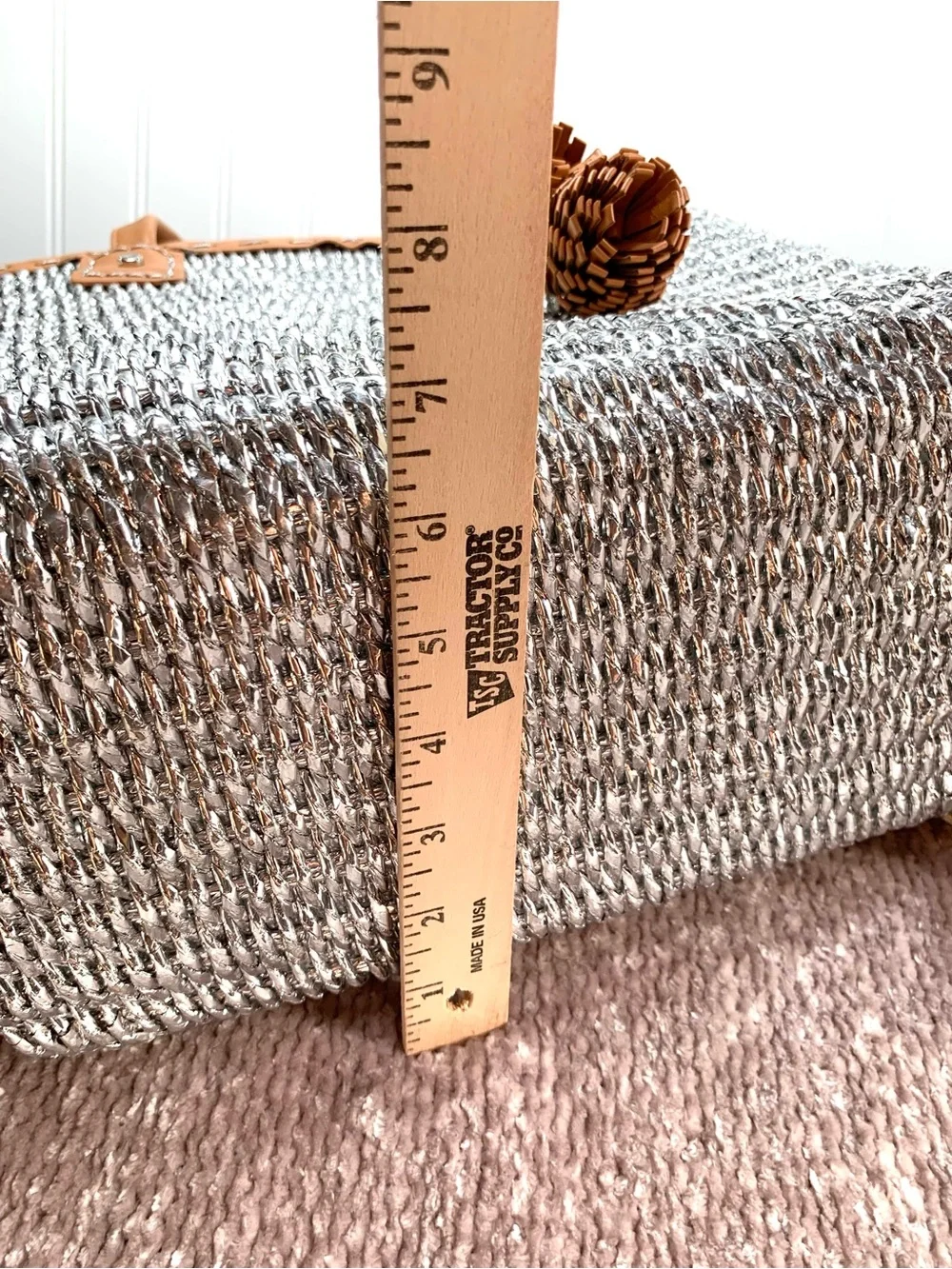 Tory Burch Woven Metallic Tote with Tan Leather Trim Beautiful NWOT